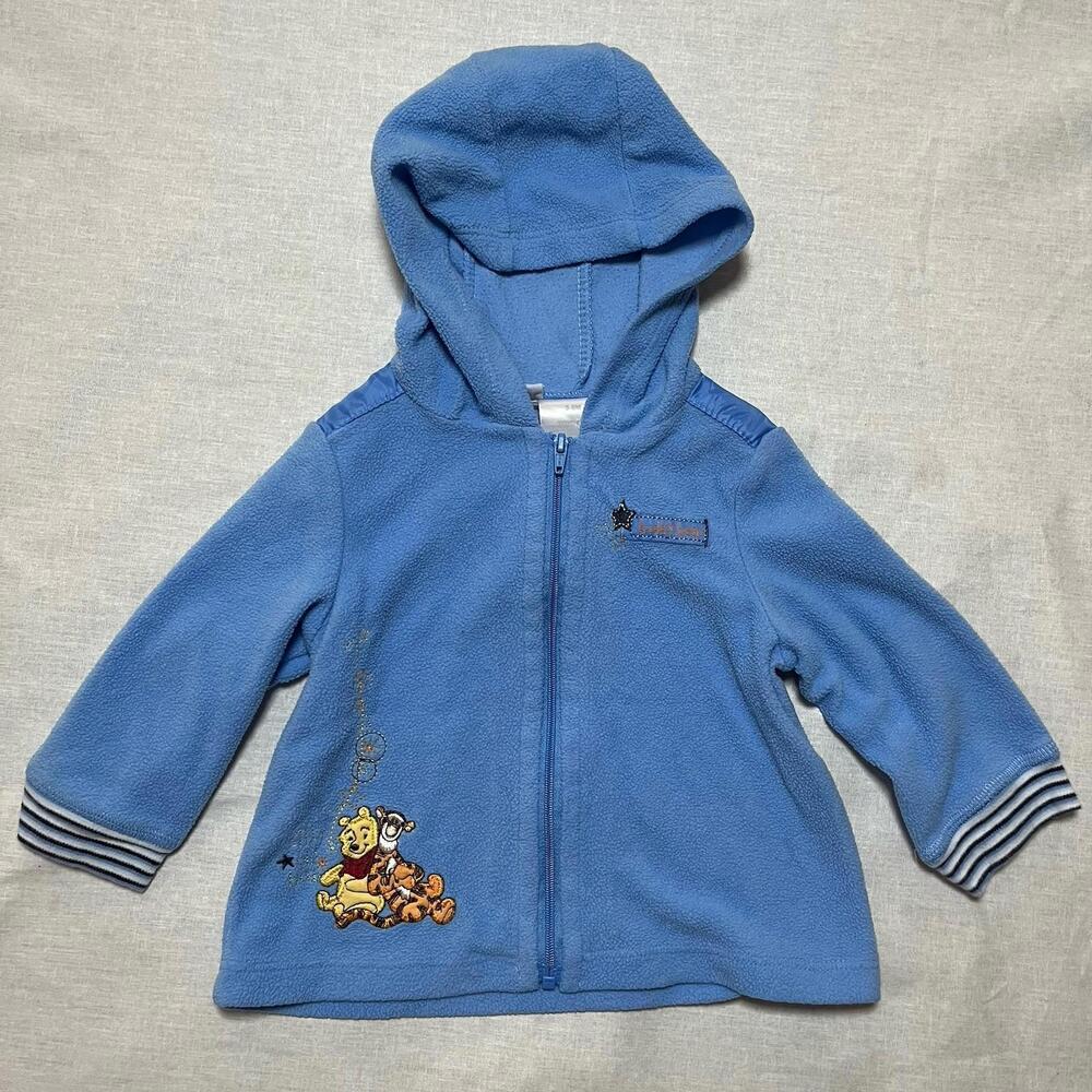 Vintage Disney Winnie the Pooh Baby Hoodie Zip-Up Jacket Light Blue Y2K 3-6 Mos